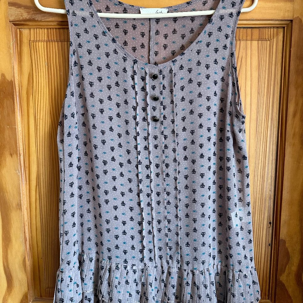 Lush Sheer Cat & Fish Ruffle Tank Size L